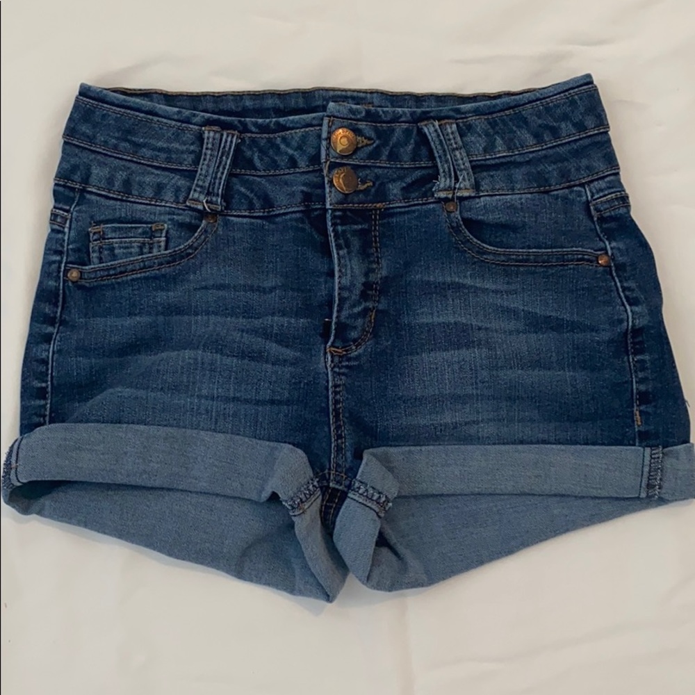 high rise blue jean shorts